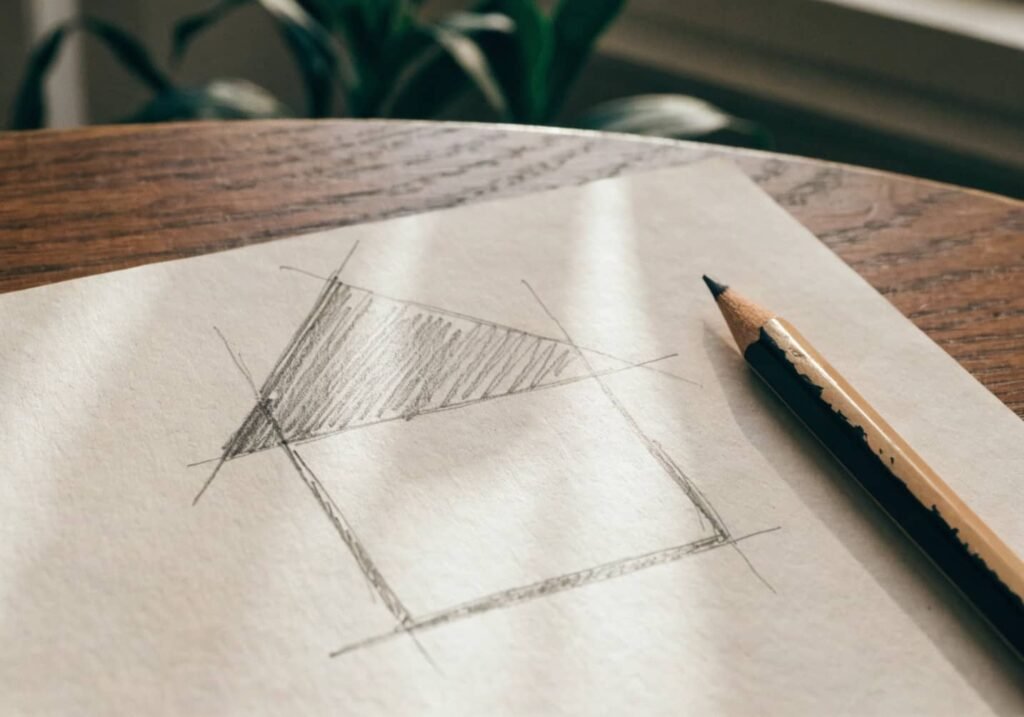 Simple triangle roof sketched above a rectangular house wall outline