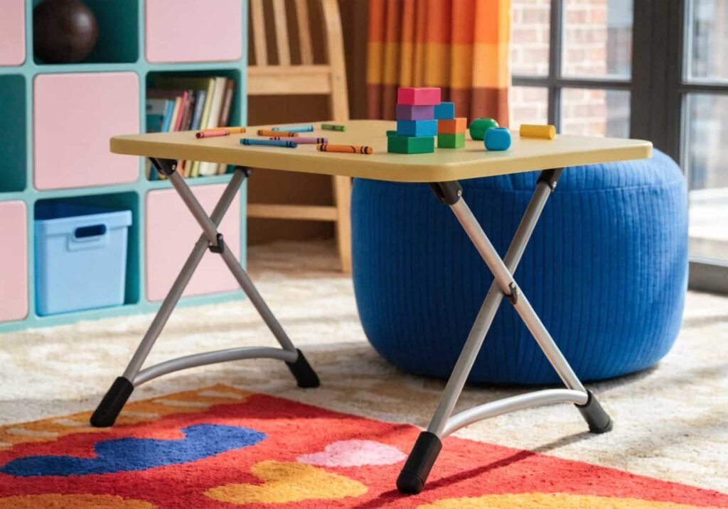 Foldable kids activity table set up for crafts and play