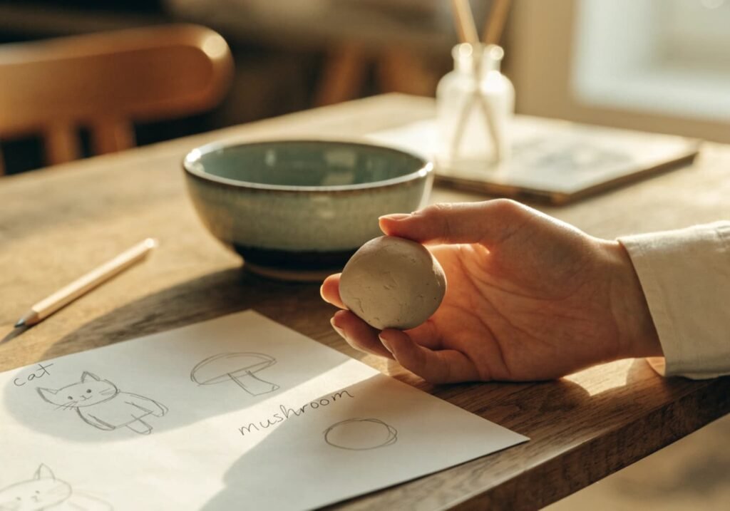 shaping basic clay figure body with hands