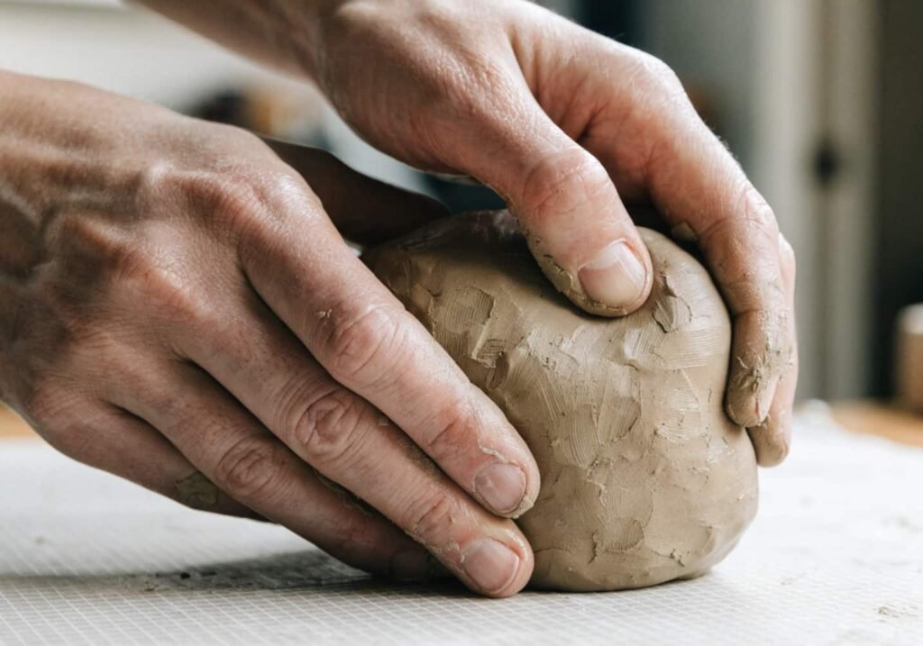 adding texture details to clay figure with toothpick