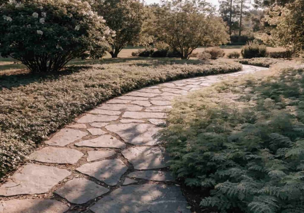 Stone pathway design idea for a big garden landscape