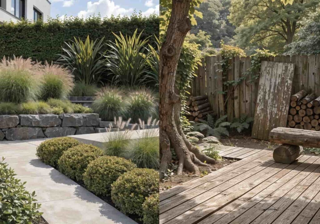 Comparison of modern and rustic garden styles