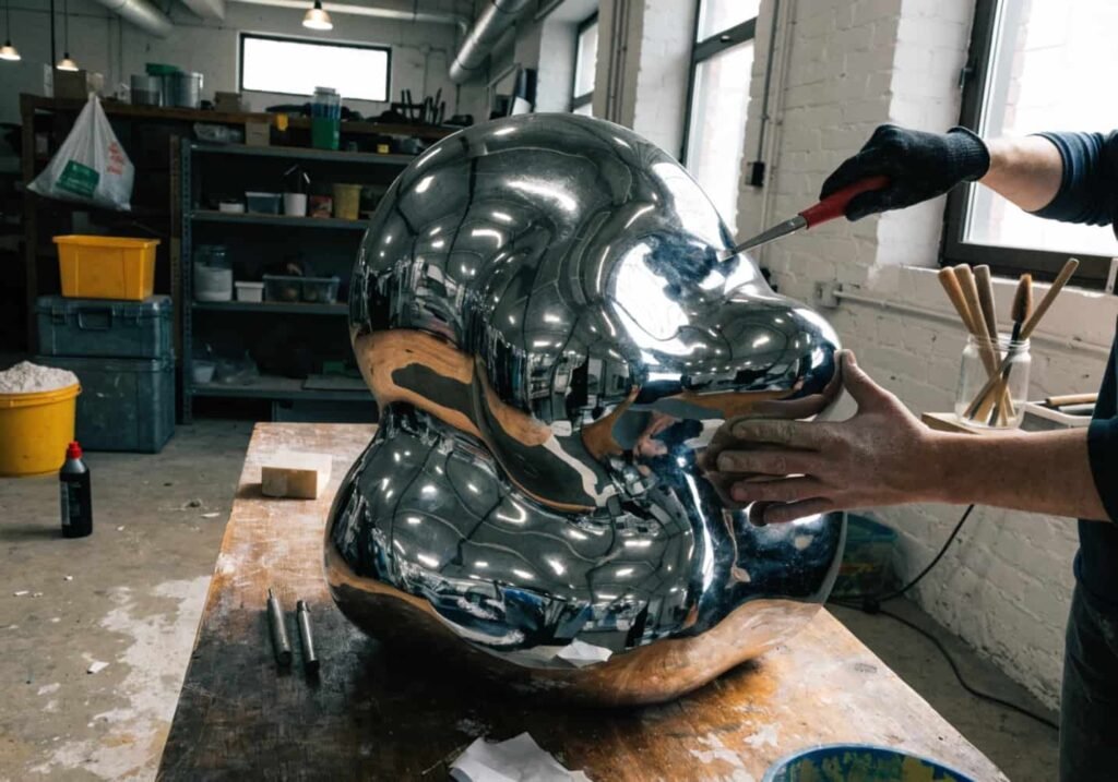 Handcrafted liquid metal chrome decor piece explaining the 2026 trend