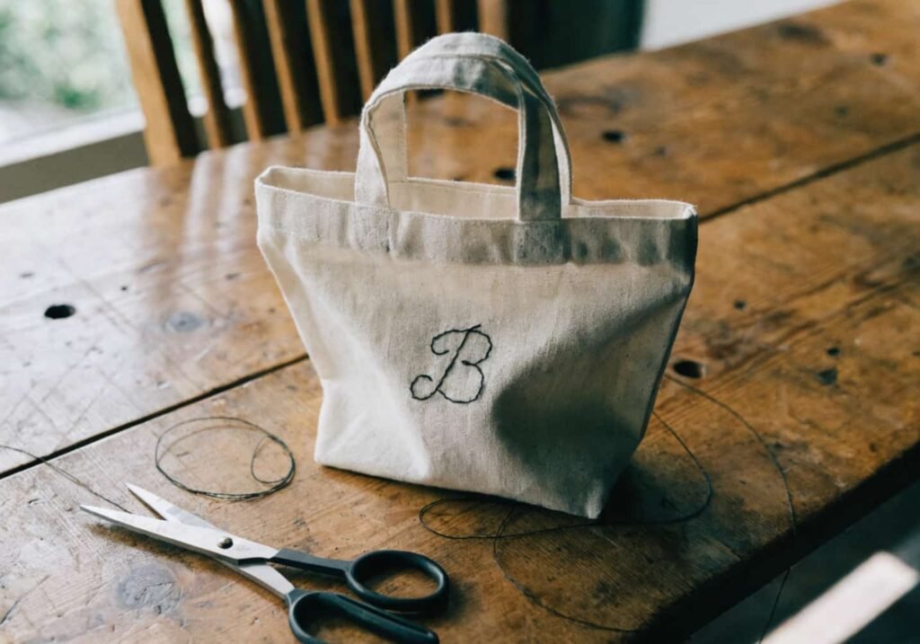 Cotton tote bag with a personalized embroidered initial as a name gift idea