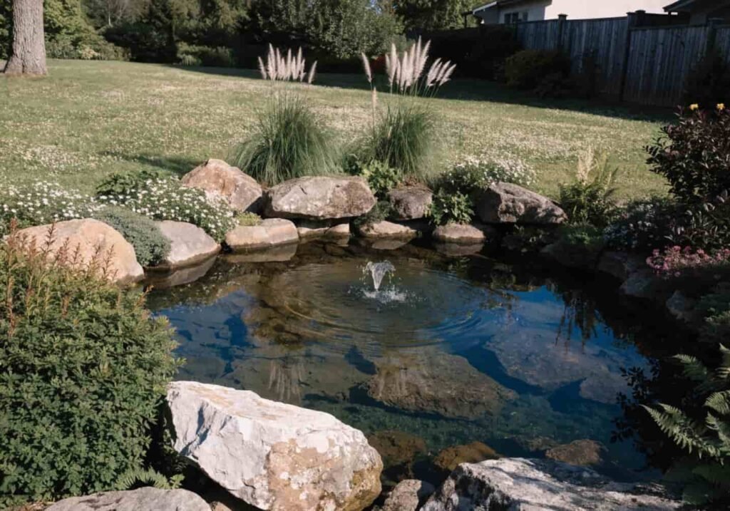 Water feature pond and fountain idea for big garden