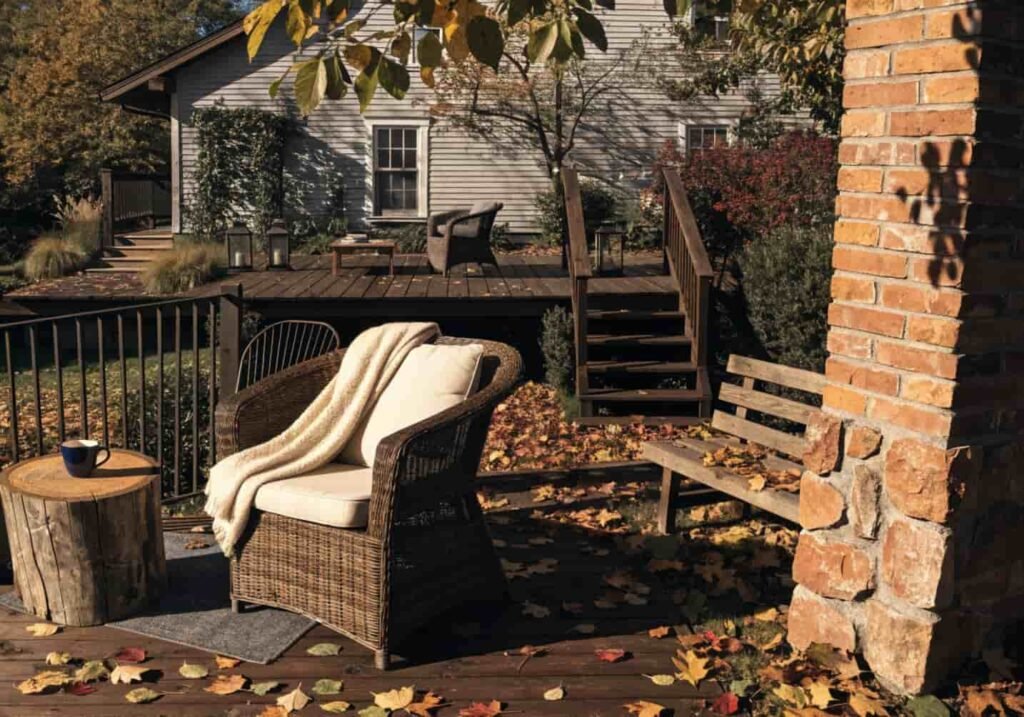 Backyard prepared and decorated for the autumn season