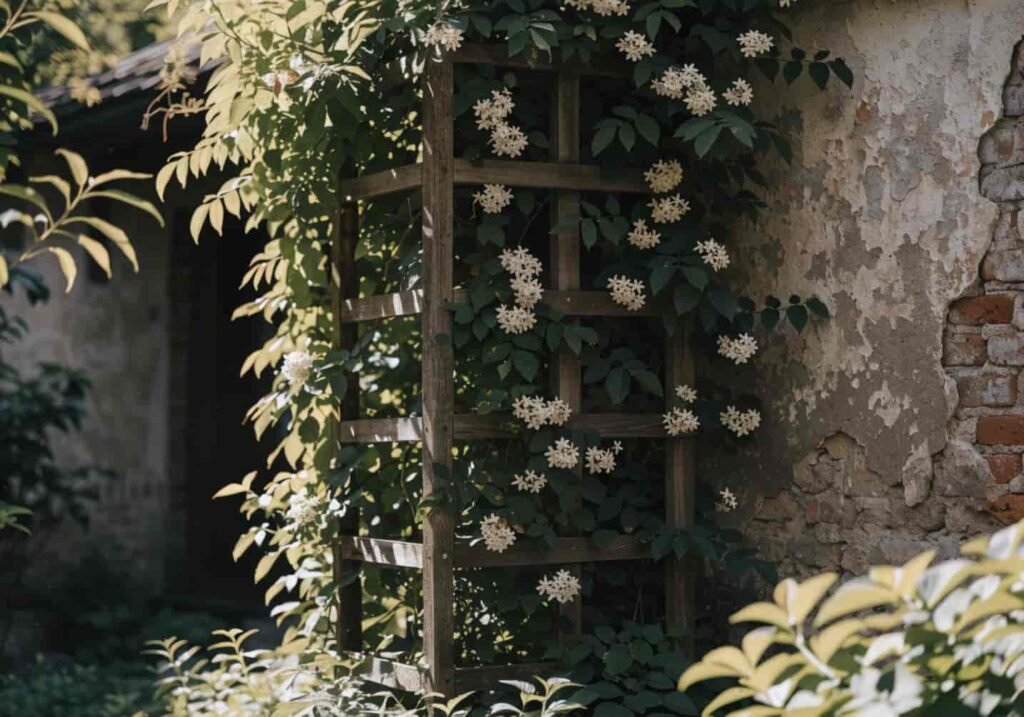 Vertical gardening idea using trellis in a big garden