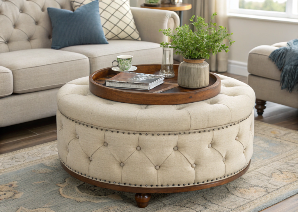 Tall ceramic vase with dried pampas grass stems on a console table.