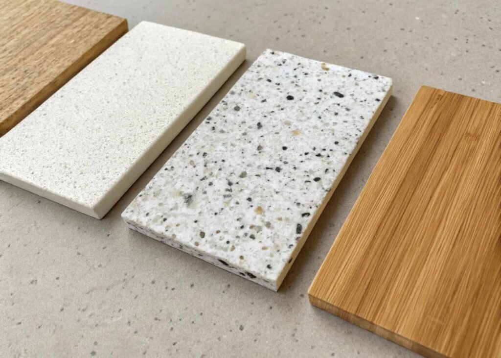 Comparison of quartz, granite, and butcher block countertop materials