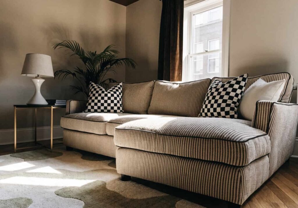 Sectional sofa paired with a properly sized area rug