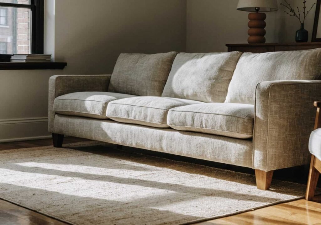 Sofa and rug alignment showing correct proportion in living room