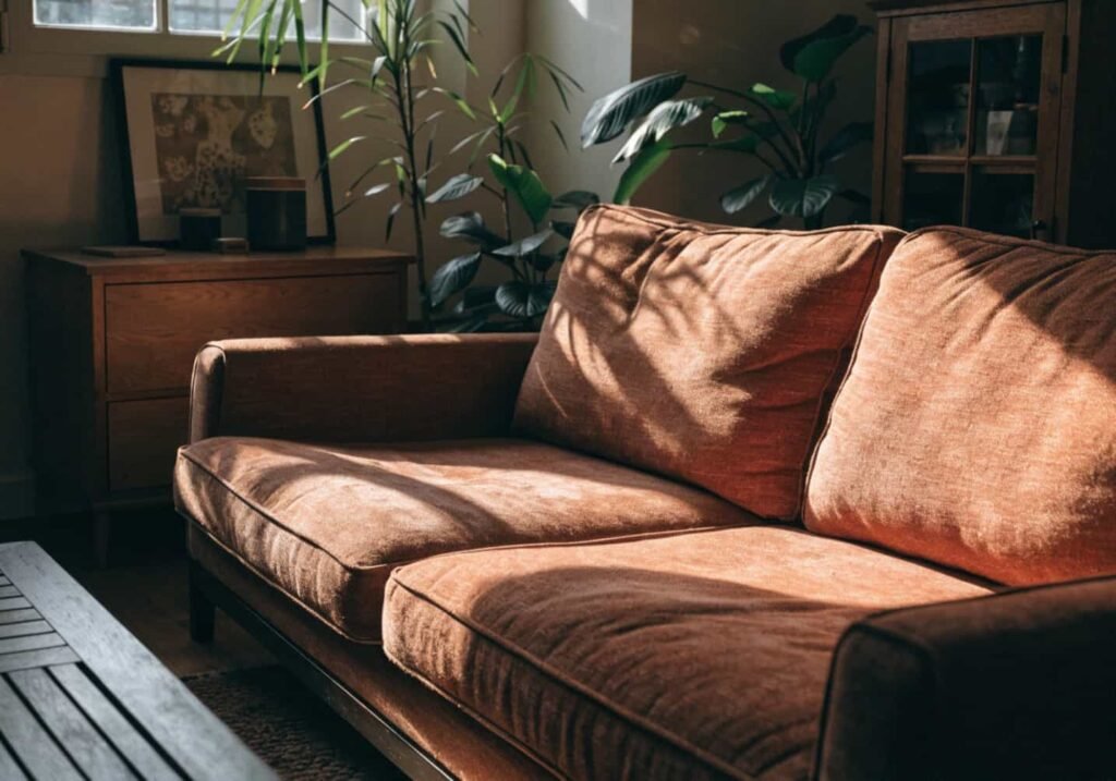 Terracotta and rust colored couch trend dominating 2026