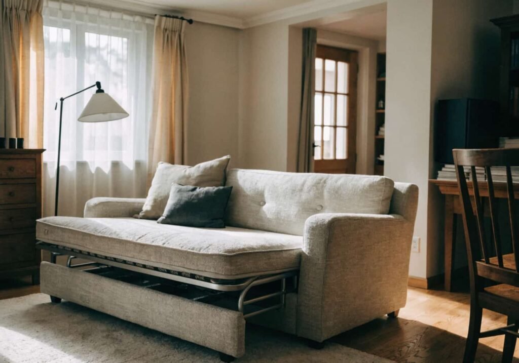 Multi-functional sleeper sofa placement for guests and daily living room use