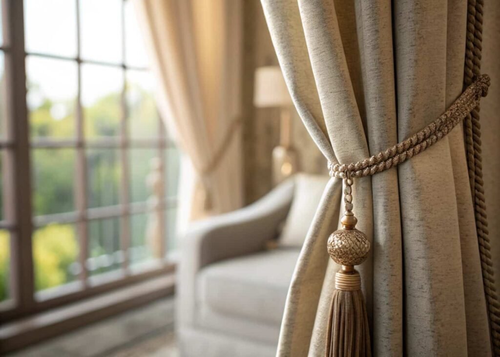 Curtain hem detail showing a sewn-in weight for better drape