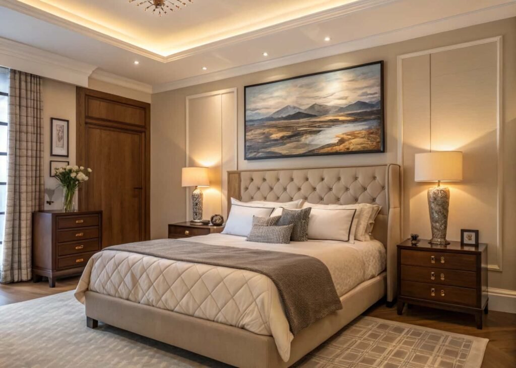Bedroom artwork sized and placed correctly above the headboard