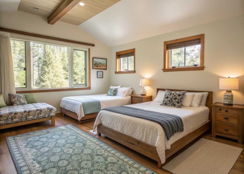 Bedroom size comparison showing bed size matched to room proportions