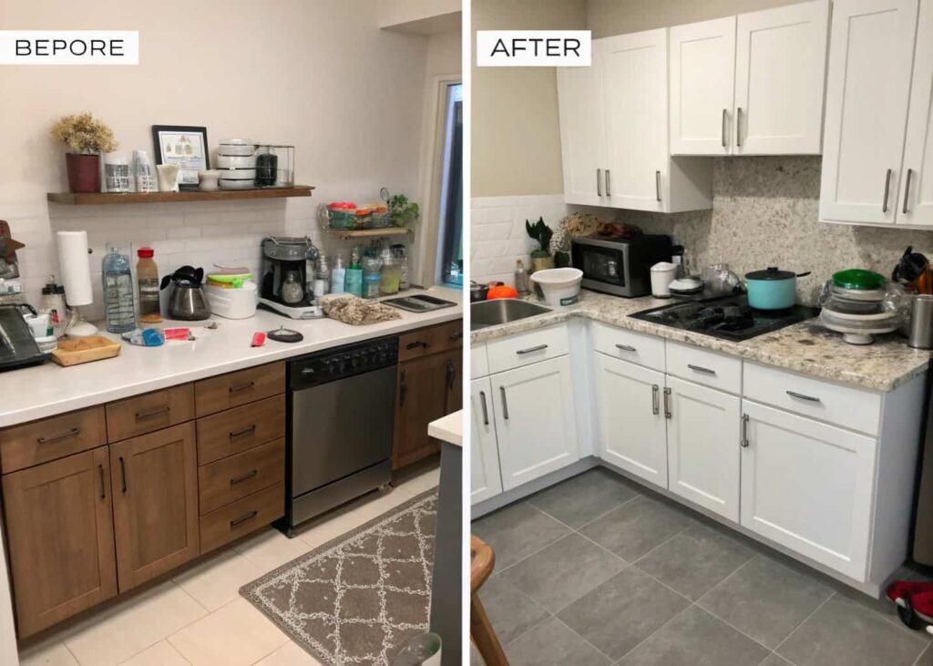Common kitchen countertop styling mistakes comparison before and after