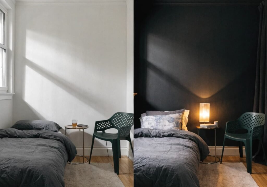 Bedroom mood transformation with a black accent wall