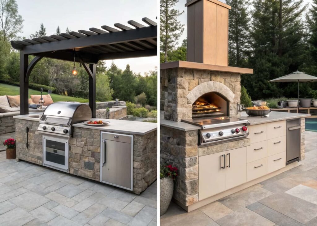 Budget modular grill setup compared to mid-range and luxury outdoor kitchen grill stations