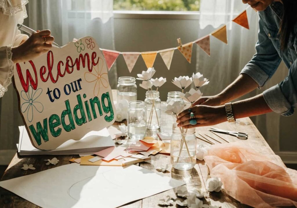 Boho themed wedding decoration with macramé and pampas grass