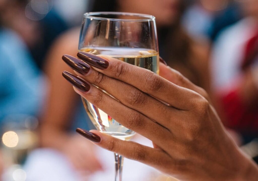 Deep espresso brown manicure for evening event styling