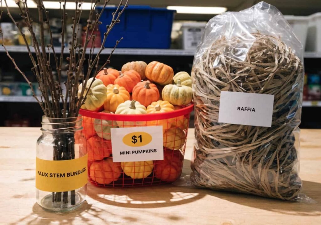 Affordable dollar store supplies for budget-friendly fall mason jar centerpieces