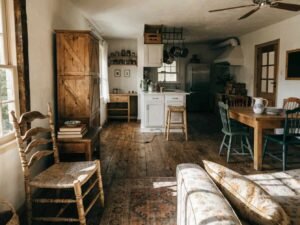 Farmhouse Style Living Room and Kitchen