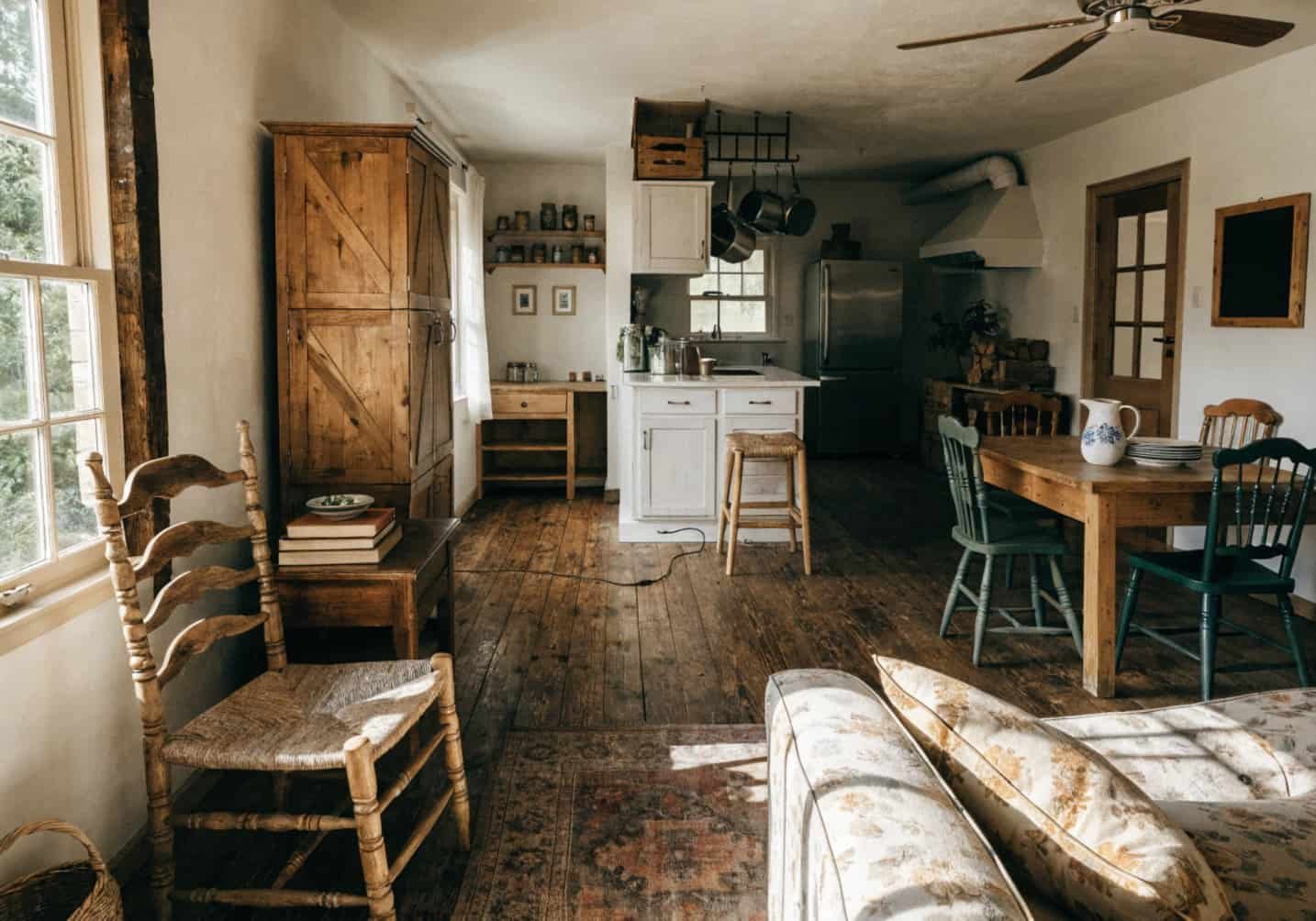 Farmhouse Style Living Room and Kitchen