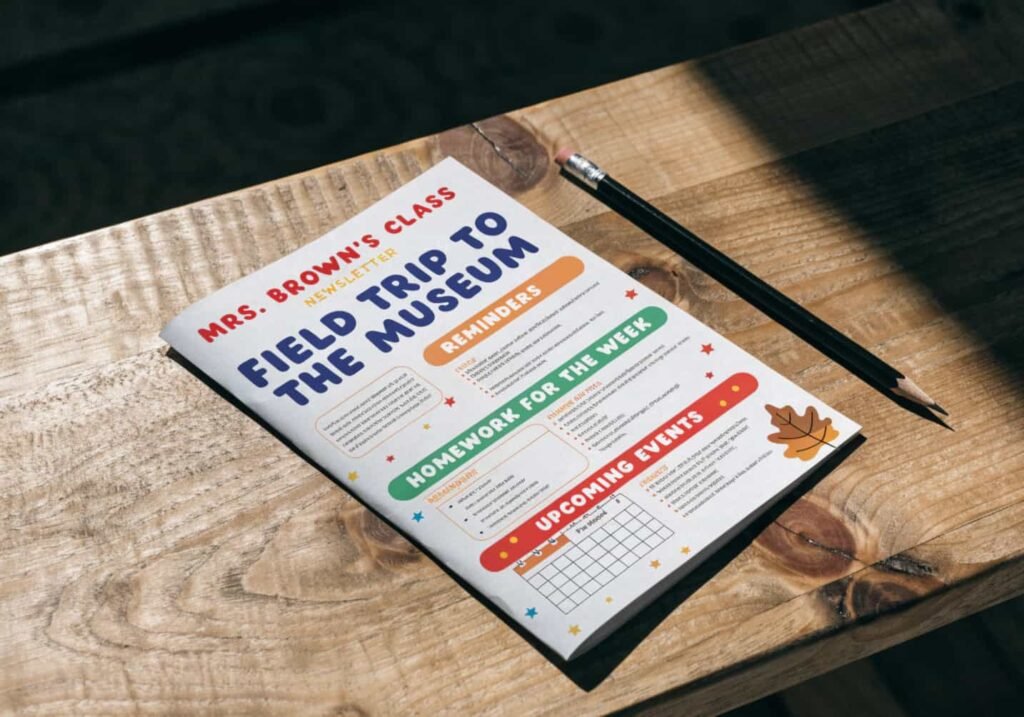 Printed kindergarten classroom newsletter for the month of November