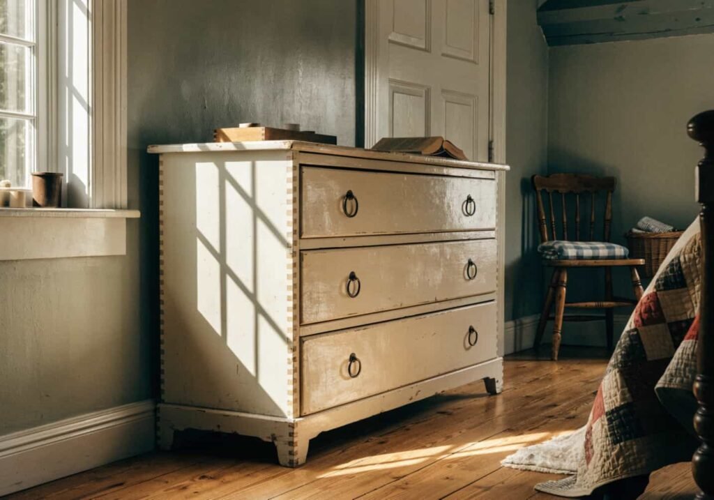Secondhand solid wood farmhouse dresser with visible joinery
