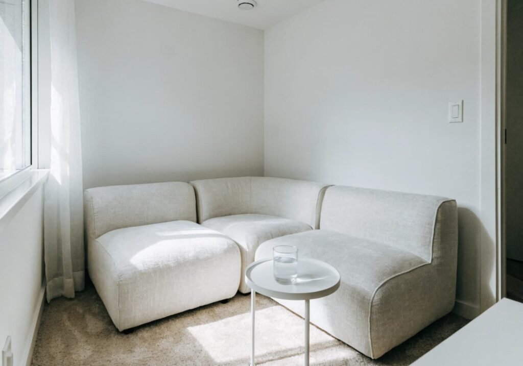 Compact sectional sofa layout designed for a small living room
