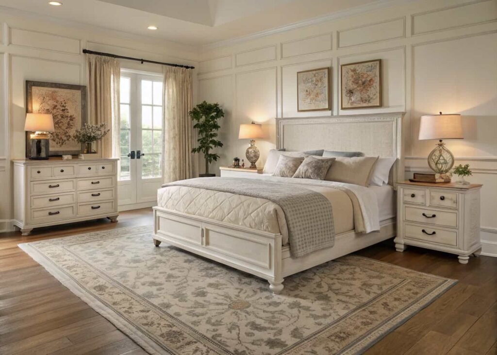 Nightstand styled using the interior design rule of three