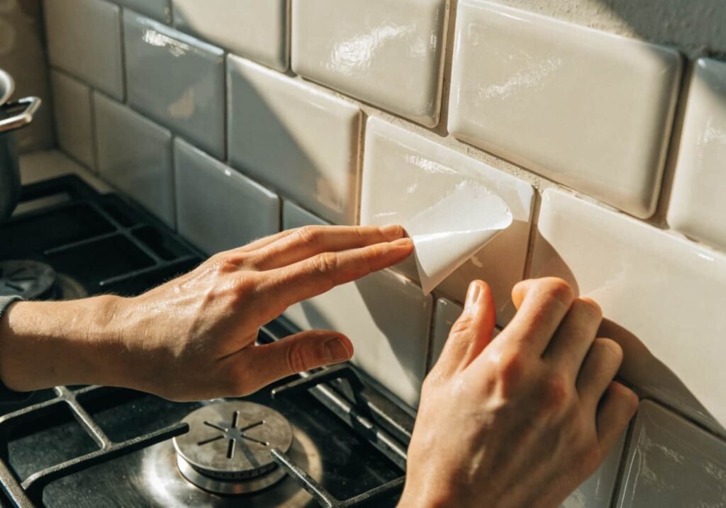 DIY peel and stick kitchen backsplash installation
