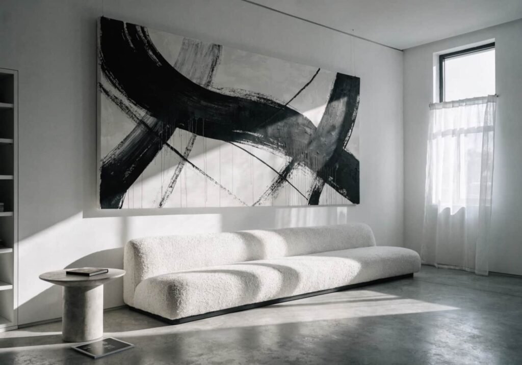 Oversized abstract wall art as a statement piece in a modern living room