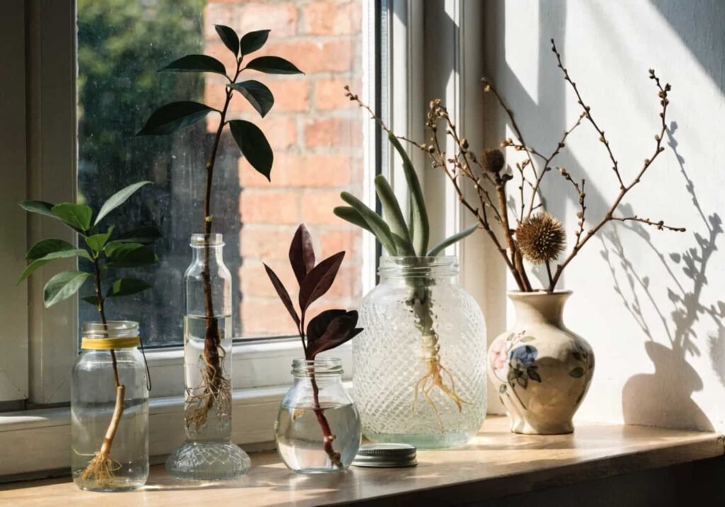 Free decor idea using propagated plant cuttings and dried branches