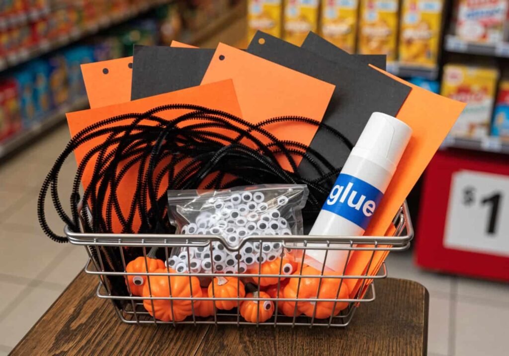 Budget dollar store Halloween craft supplies for a party or classroom project.