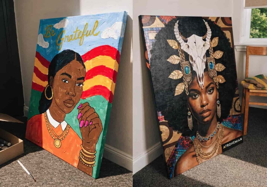Comparing a hand-painted DIY canvas with a ready-made Afrohemian art print
