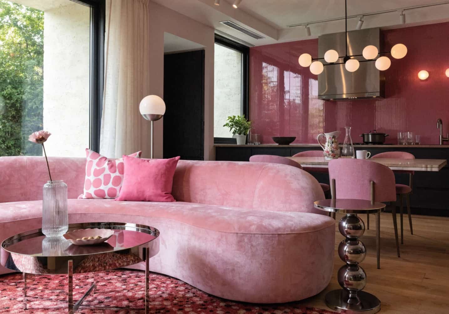 Pink Living Room and Kitchen Decor