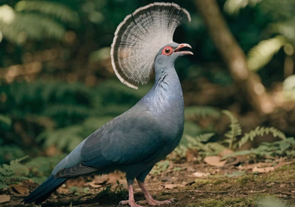 Real image of a Victoria Crowned Pigeon calling out in its natural habitat.