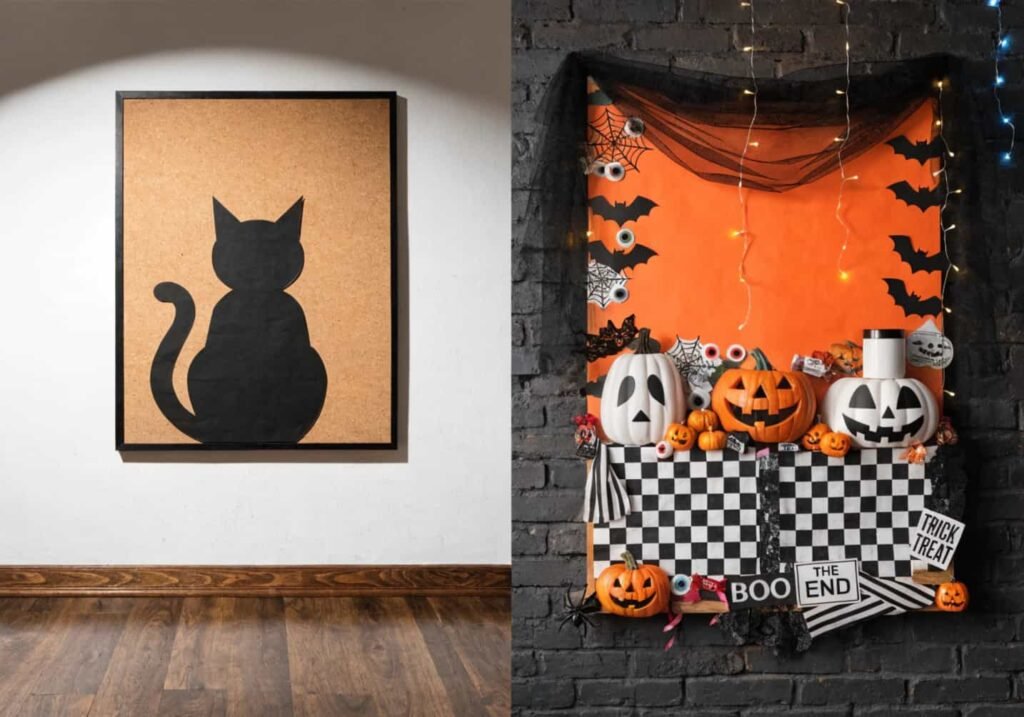 Budget Halloween craft supplies from a dollar store for a DIY bulletin board.