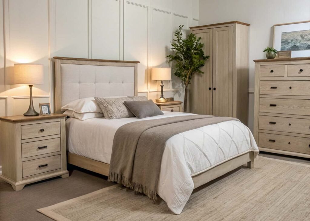 Basic bedroom furniture essentials including bed nightstand and dresser