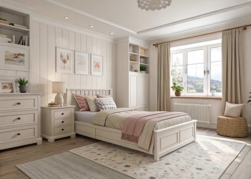 clean girl minimalist aesthetic bedroom with neutral tones