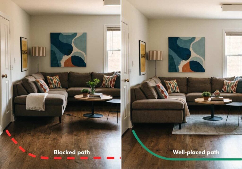 Sofa placement mistakes shrinking a small living room's usable floor space.