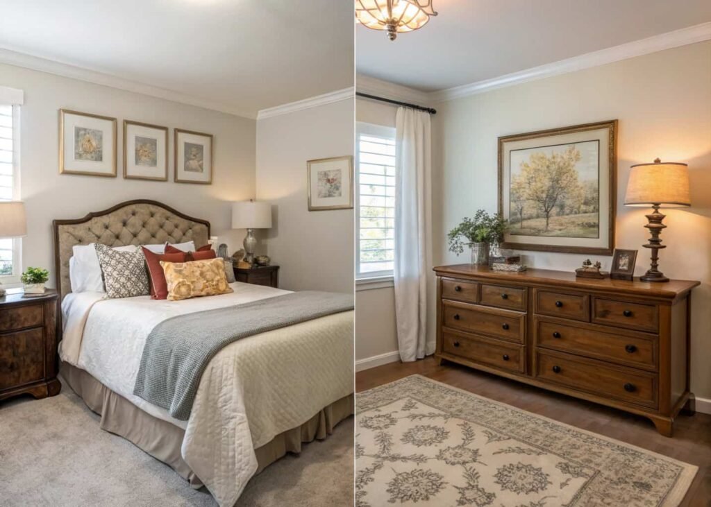 Bedroom styling mistake fix using a single vintage accent piece