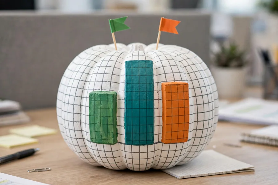 Pumpkin painted with a bar chart design
