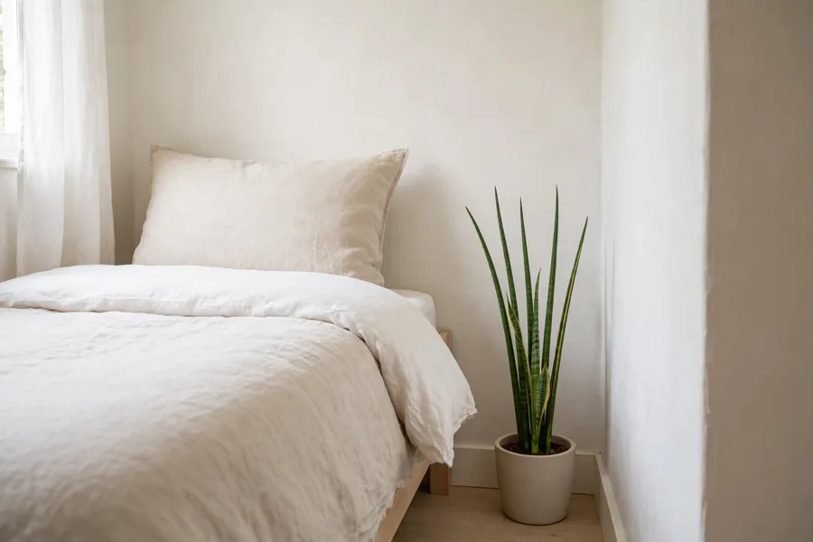 Snake plant in a tiny bedroom corner