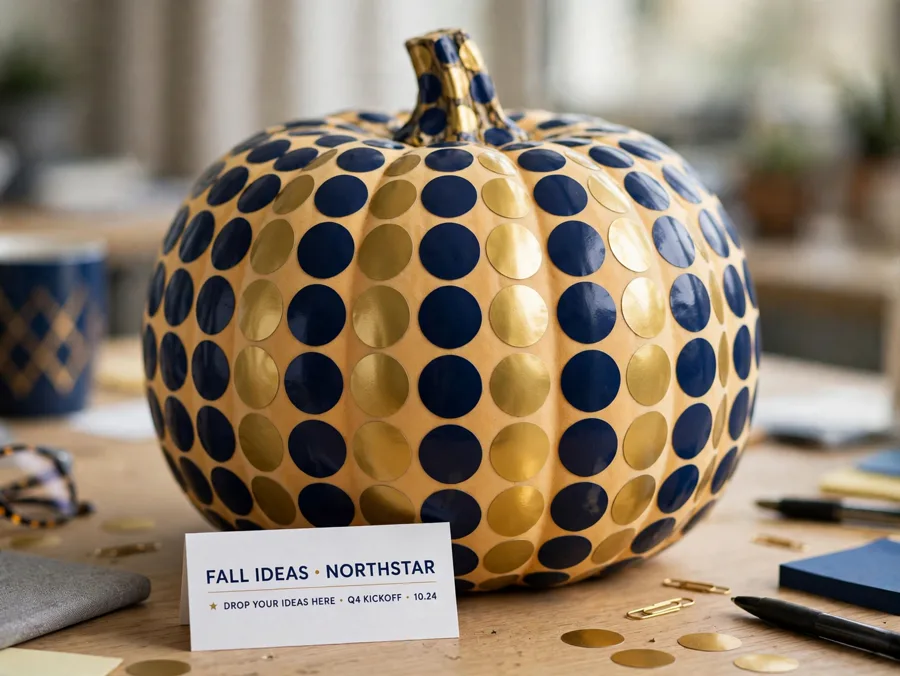 Pumpkin covered in neat rows of colored dot stickers