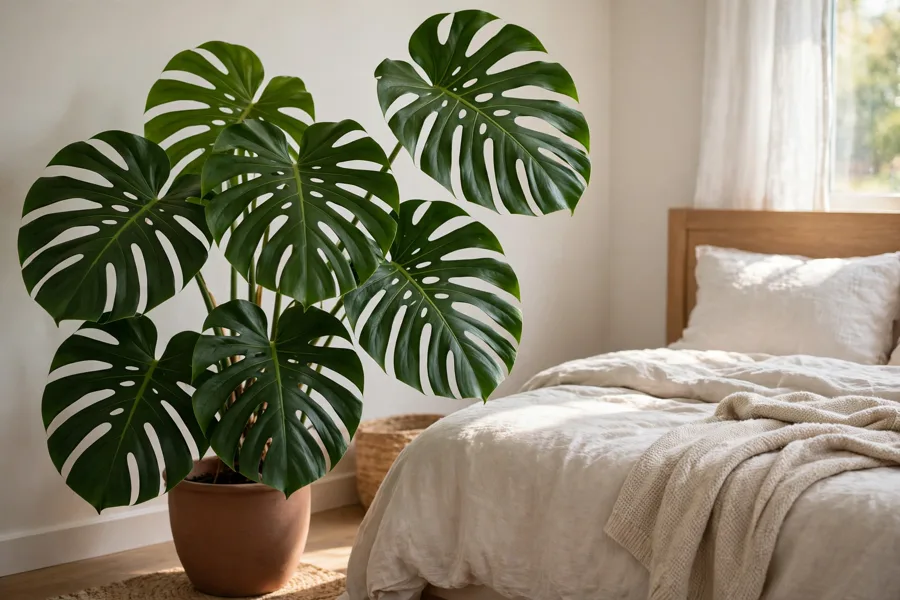 Monstera plant in a bedroom