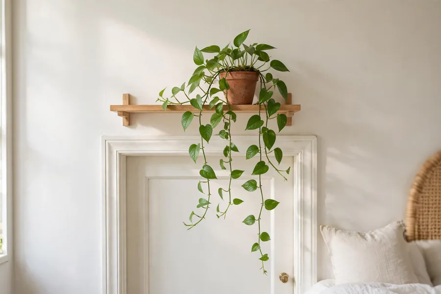 Trailing plant on a shelf above a door