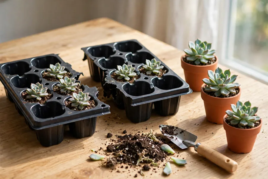 Succulent multi-pack split into small pots